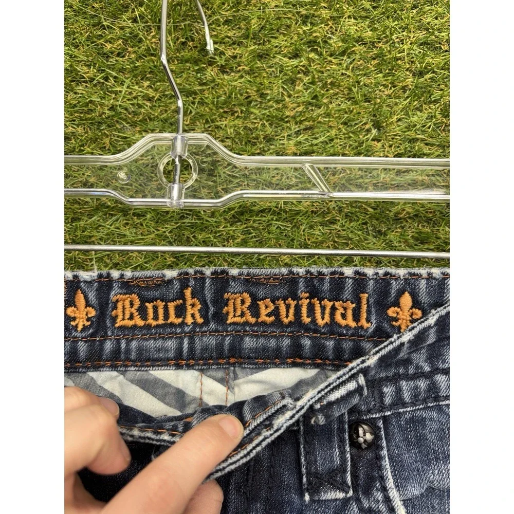 Rock Revival Jeans Mens 32 Phil Slim Straight Fit Grunge Denim Embellished